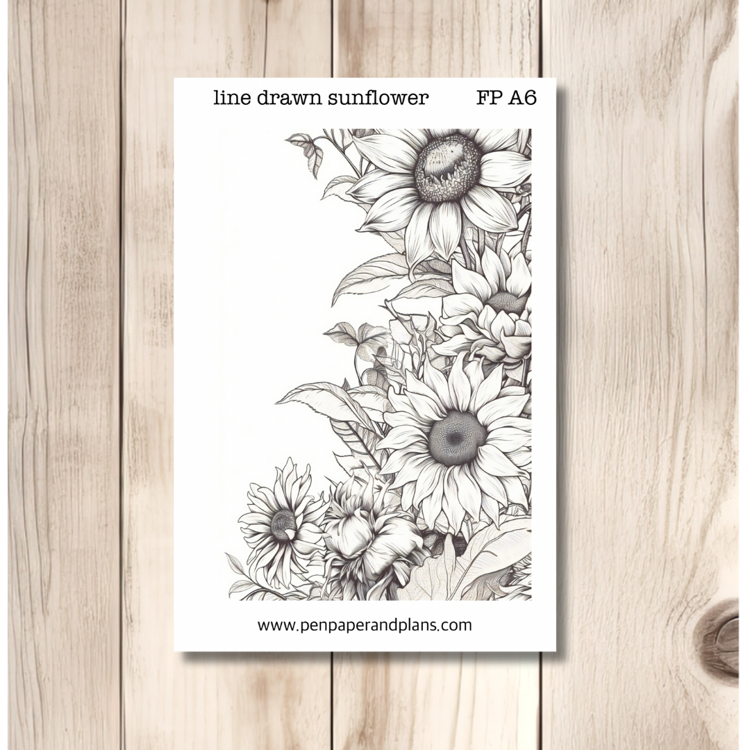 Line Drawn Sunflowers A6 Full Sticker