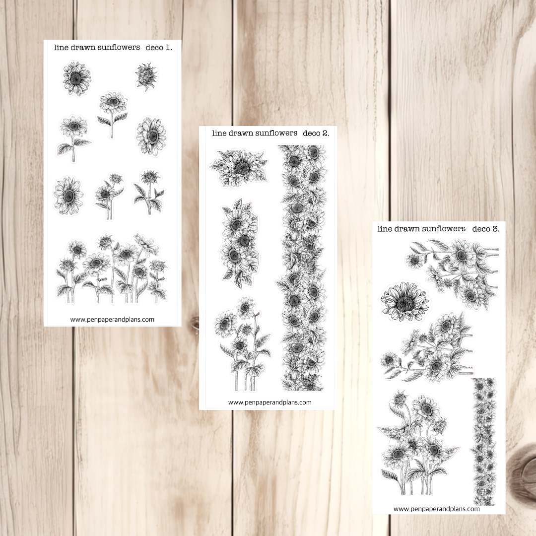 Line Drawn Sunflower Stickers