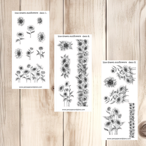 Line Drawn Sunflower Stickers