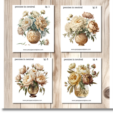 Peonies in Neutral Large-ish Stickers