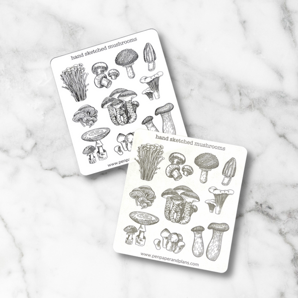 Monotone Mushroom Sticker Sheets