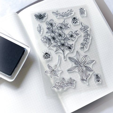 Summer Florals & Insects Clear Ink Stamp