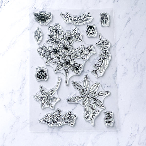 Summer Florals & Insects Clear Ink Stamp