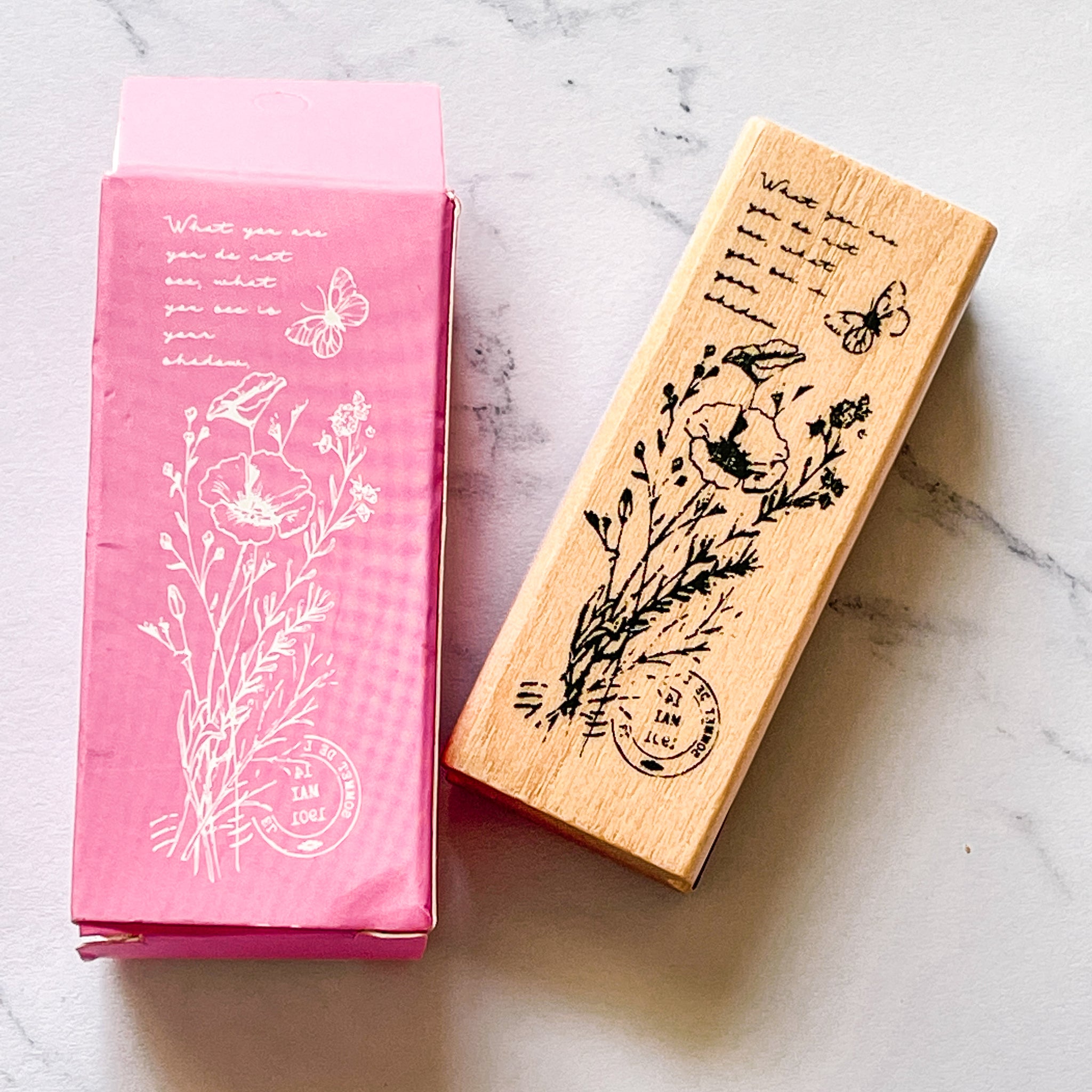 Delicate Floral Wood Block Rubber Ink Stamp
