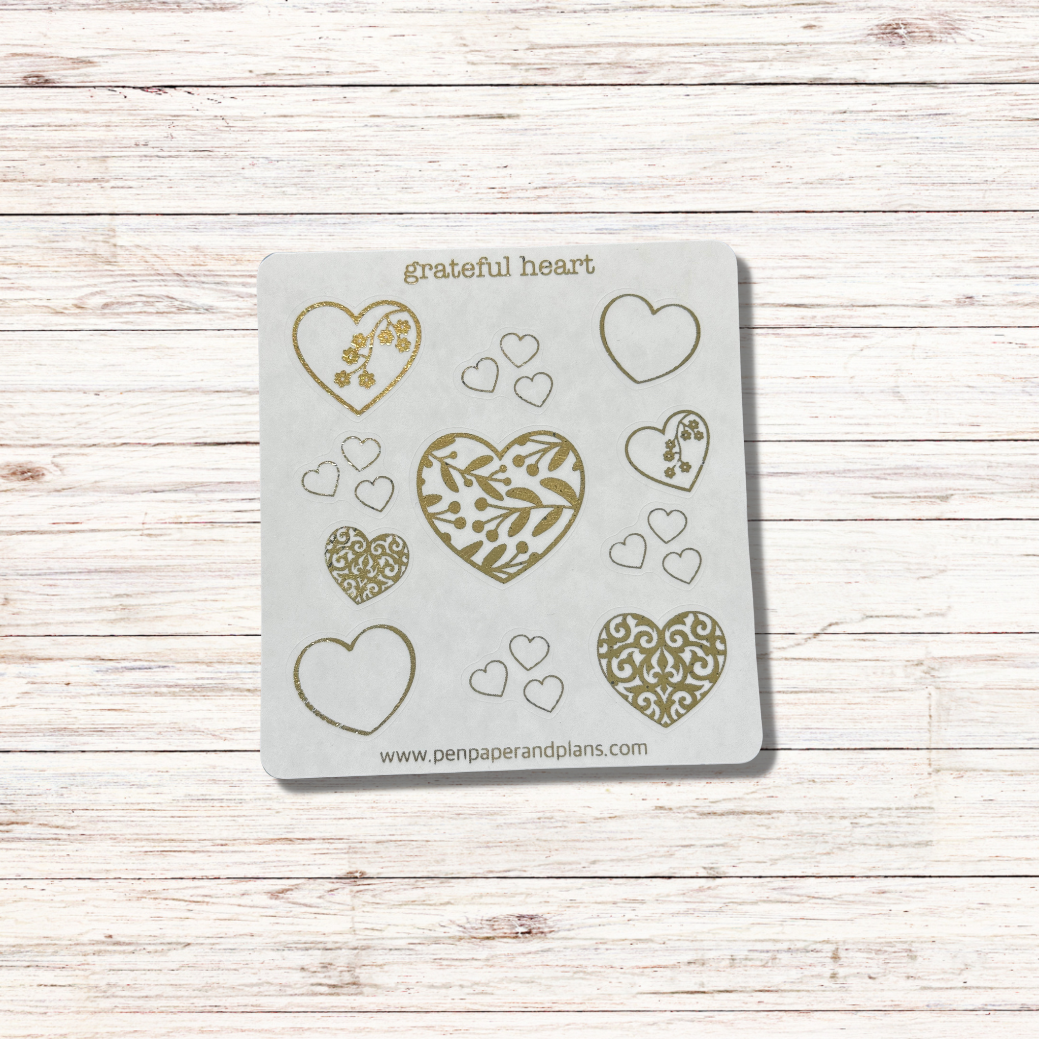 Grateful Heart Sticker Sheet- gold foil