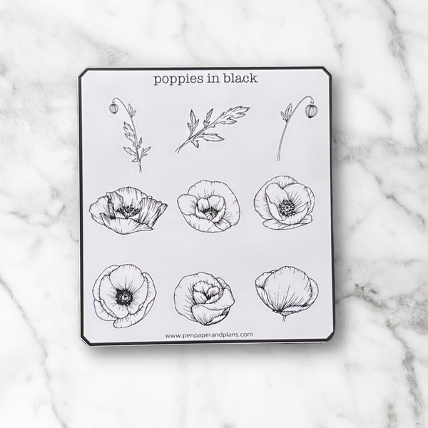 Line Drawn Poppies Sticker Sheet
