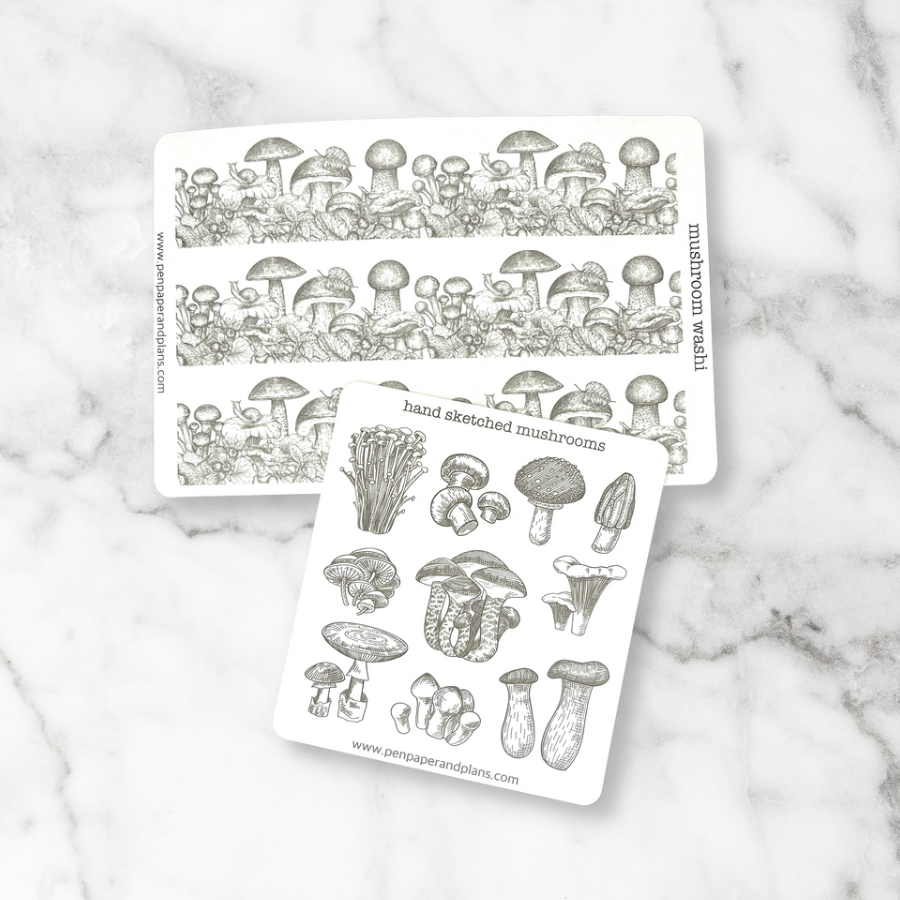 Monotone Mushroom Sticker Sheets