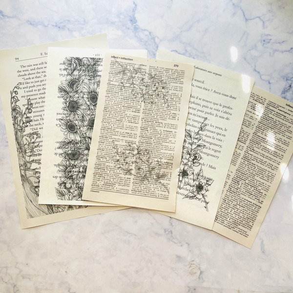 Floral Printed Vintage Book Pages